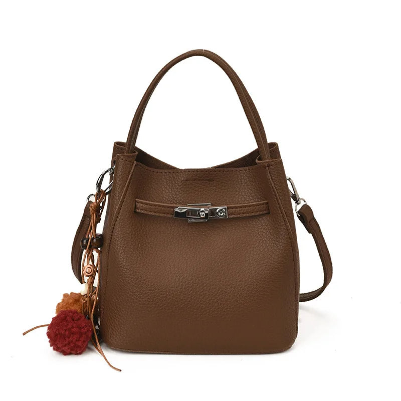 Fashionable Retro Bucket Bag Women's Crossbody Bag Versatile Handbag Urban Minimalist Style PU Material Medium Size Daily Match