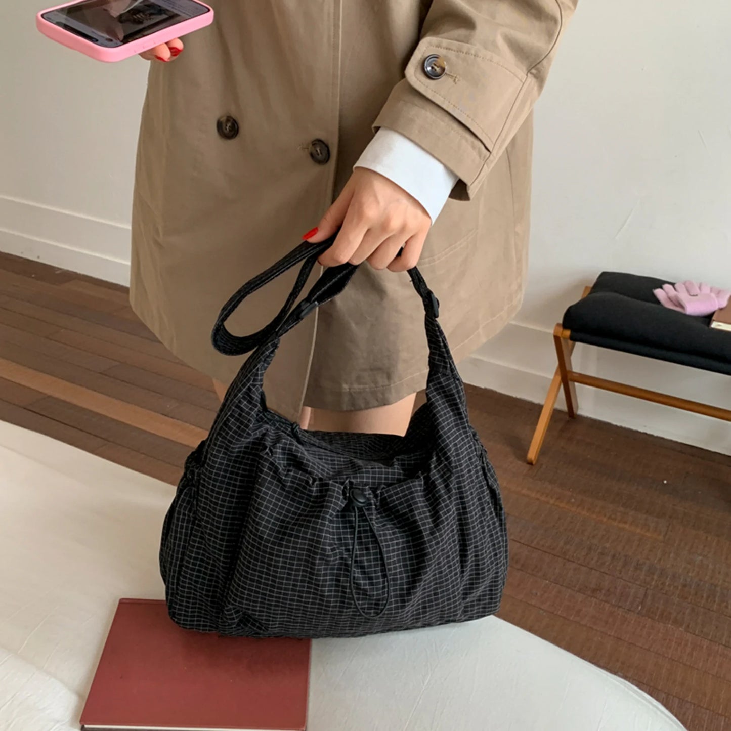 Midnight Grid Shoulder Bag