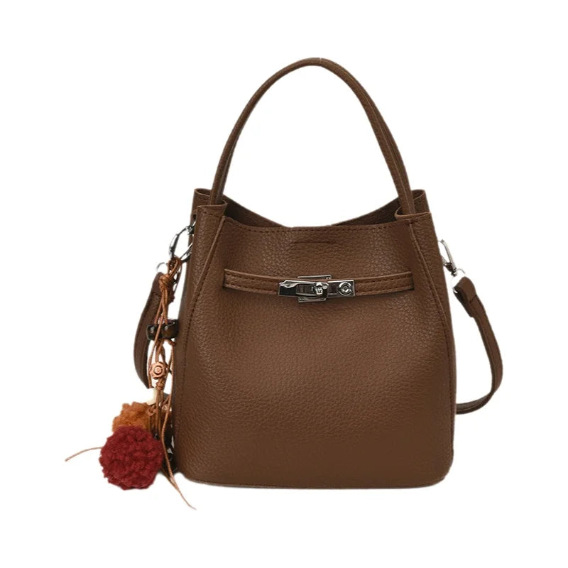 Fashionable Retro Bucket Bag Women's Crossbody Bag Versatile Handbag Urban Minimalist Style PU Material Medium Size Daily Match