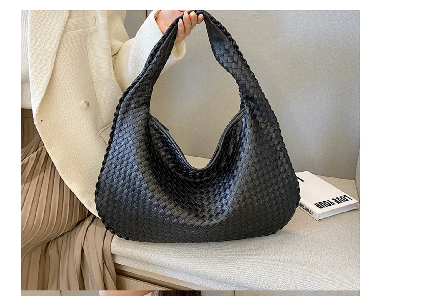 Minimal Woven Leather Hobo Bag