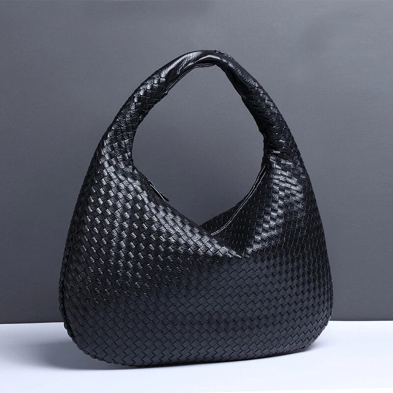 Minimal Woven Leather Hobo Bag