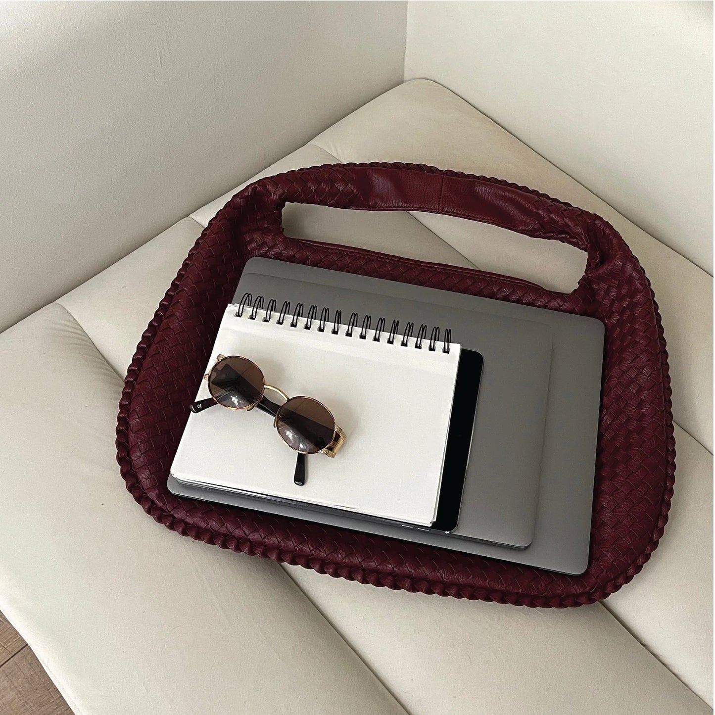 Minimal Woven Leather Hobo Bag