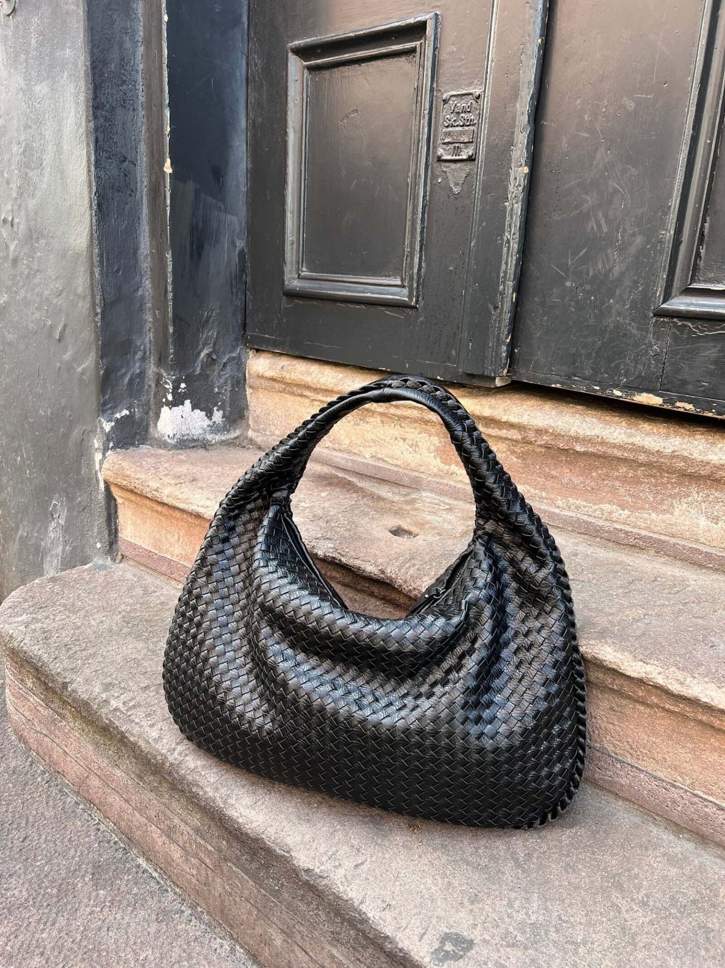 Minimal Woven Leather Hobo Bag